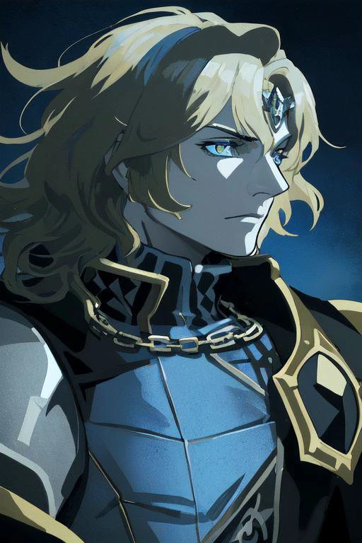 Dark Fantasy Castle Medieval Solo Portrait Closeup (Muscular) lean Crusader silver radiant-silver blue (black white (checkered)) (Diamond-checker-jacket) (Diamond-shaped pattern) (Noble Heroic) Killing-intent aura colorful windy (Epic Legendary Lighting) beautiful-day (Anime-Protagonist Hero) Fluffy-hair mullet bob-cut ((glowing-gold-blonde-hair)) glowing-blue-silver-eyes fair-skin Youthful Hero paladin unarmoured ((Howl Ghibli)) male