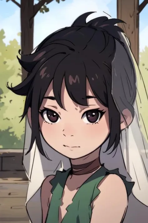 masterpiece, best quality, sketch, 1girl, solo, looking at viewer, , depth of field, ligne claire, , <lora:dororo:0.9>, dororo, , , wedding veil, dam,