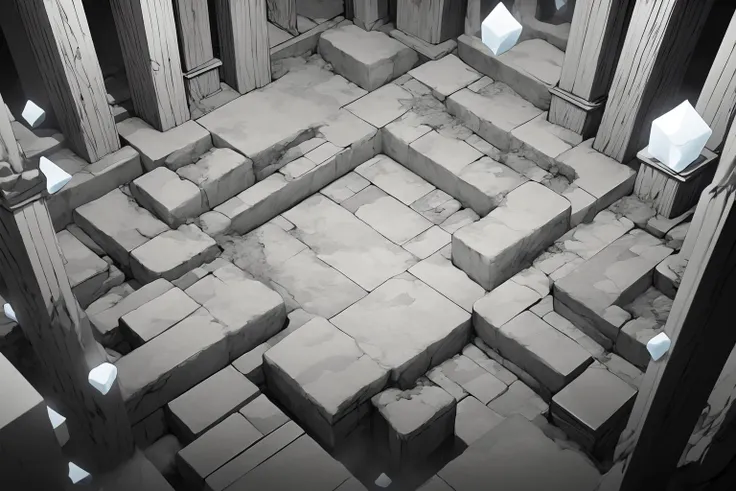 <lora:yltyxsj:1>yltyxcj, scenery, pillars, stairs, no humans, grey dark theme, columns, volumetric glowing cubes, black and white, bottom view, abyss, 3d, <lora:add_detail:0.5>, <lora:boldline:-0.2>, <lora:noline:0.3>, 1girl, solo,