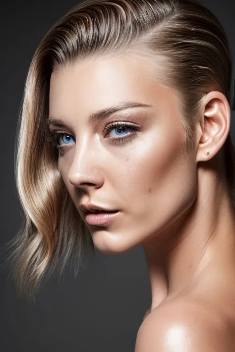 full color portrait of sks woman, (oiled shiny skin:1.0), side undercut hair,
masterpiece, best quality, sharp focus, highres 8k uhd, ultra-detailed, rim light, (grey background:1.0),
 <lora:CR-NatalieDormer_v10-malcolmrey:1>