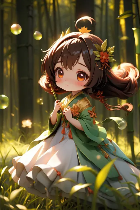 Best quality, masterpiece, 1 girl,  chibi,perm,(floating hair), slg,forest,depth of field, grass, ,bamboo forest background
<lora:Guofeng blindbox_20230706102852:1>