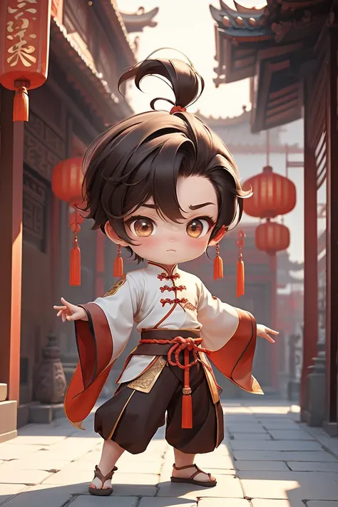 best quality,masterpiece,1 boy,full body,chibi,Crew cute Chinese street Chinese Martial art,<lora:Guofeng mengwan boy_20230920014621:0.8>,