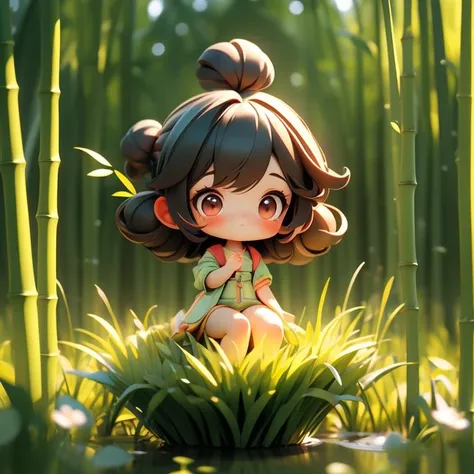 Best quality, masterpiece, 1 girl, chibi,perm,(floating hair), slg,forest,depth of field, grass, ,bamboo forest background <lora:Guofeng blindbox_20230706102852:0.6>