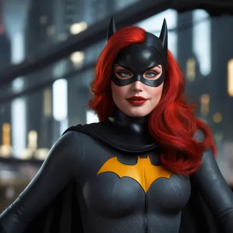 Hyperrealistic art of <lora:Batman The Animated Series Style:1.2>
In Gotham City a woman with red hair wearing a batwoman mask Batman The Animated Series Style, Extremely high-resolution details, photographic, realism pushed to extreme, fine texture, incredibly lifelike