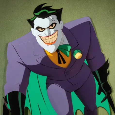 anime artwork of <lora:Batman The Animated Series Style:1.2>
In Gotham City a cartoon clay face character with a big smile on his face Batman The Animated Series Style, anime style, key visual, vibrant, studio anime, highly detailed