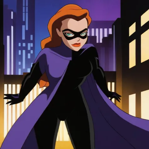 anime artwork of <lora:Batman The Animated Series Style:1.2>
Talia al Ghul In Gotham City a woman in a black and purple outfit Batman The Animated Series Style, anime style, key visual, vibrant, studio anime, highly detailed