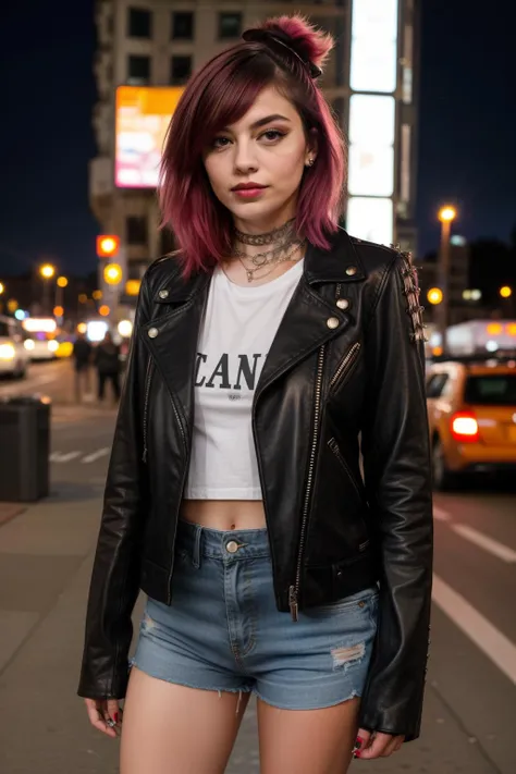 punk girl in the city at night