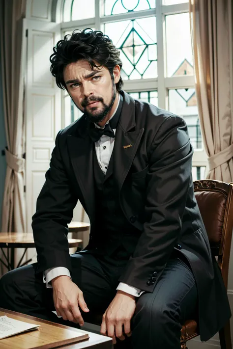 ((ultra detailed, masterpiece, absurdres))
<lora:TBBButcher:0.8>
TBBButcher, 1boy, short hair, black hair, brown eyes, beard,sitting, Elegant Victorian Architecture