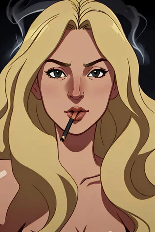 woman, long blonde hair, wavy hair, wild hair, emphasized-details, smoke, ciginmouth, cinematic, face, close-up
<lora:ciginmouth:0.5>