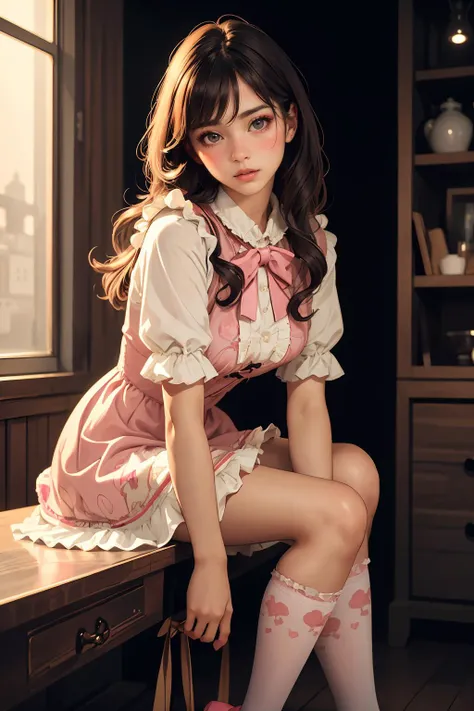 (ultra realistic,32k, masterpiece:1.2),(high detailed skin:1.1),( high quality:1.1),
detailed hair,
intricate detail,
(detailed realistic background:1.3),
realistic lighting,
[cinematic lighting|sunset lighting],
masterpiece,
high quality,
32k,
hyperrealism,
soothing tones,
muted colors,
high contrast,
soft light,
sharp,
artistic photoshoot, 1girl, legs, feet,  <lora:BisqueDolls:0.8> lofa, wearing lofa, wearing, dress, frills, pink, and, ribbons, lace, print, doll-like, makeup, face