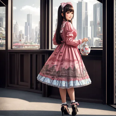 Masterpiece, high quality, 4K, beautiful design, shiny, from the front, award winning photo, extremely detailed, amazing, fine detail, absurdres, by lee jeffries nikon d850 film stock photograph 4 kodak portra 400 camera f1.6 lens rich colors hyper realistic lifelike texture dramatic lighting unrealengine trending on artstation cinestill 800 tungsten, smiling,
lofa, a girl in a dress and shoes is walking, lower body focus ,woman wearing lofa, teapots and cakes print, ribbons, frills,
<lora:BisqueDolls:0.9>