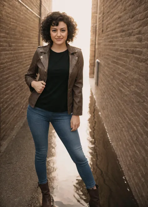<lora:epi_noiseoffset2, dark studio, rim lighting, two tone lighting:0.3> (full-body shot, rim lighting), shot on ARRI ALEXA 65,
<lora:al1ash4w:0.7> al1ash4w, solo, curly hair, black hair, female focus, Smirking:1.2, looking at viewer, standing, hand in pocket,
brown jacket, black shirt, jeans, boots,
<lora:ReaLora:0.45>
<lora:epiCRealismHelper:0.4>
<lora:detail_slider_v4:0.5>
magazine cover, street, dust particles, fountain,