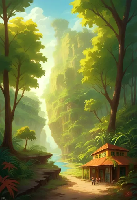 score_9, score_8_up, score_7_up, source_anime, landscape, fantasy, a very very large steampunk tech science laboratory interior, Jungle trees and coloured plants are seen outside the windows, sunlight shines in through the greenhouse, epic landscapes, Quentin Mabille, Craig Mullins, Romain Jouandeau, trending artstation, hyper detailed, hyper realistic, matte painting, 8k,
