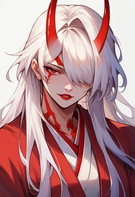 score_9, score_8_up, score_7_up, source_anime, parted lips, red lips, light smile, white background, kimono, red kimono,
<lora:acheron-hsr-richy-v1_pdxl:0.9>, acheronalt, white hair, long hair, hair over one eye, red eyes, body markings,
