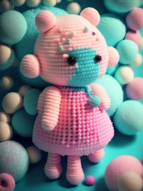 <lora:CROCHETED:1>crochet project. Kawaii, cutecore, babycore, toy, sanrio, girly, coquette, pinkcore, sparkly, cute, Steven universe, pastel colors, Melanie martinez