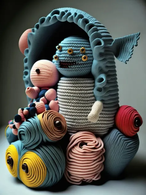 <lora:CROCHETED:1>crocheted boxes