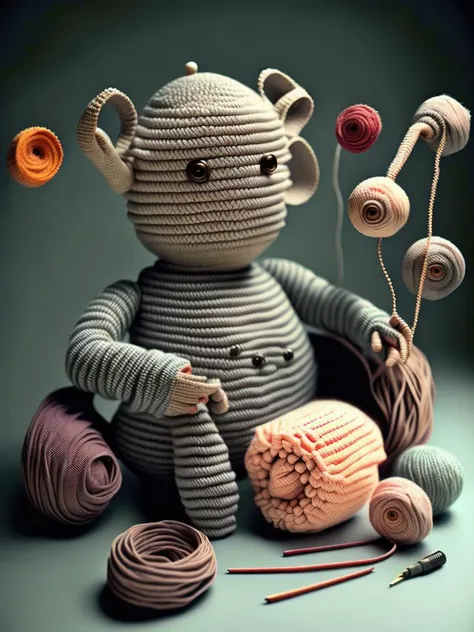 <lora:CROCHETED:1>crocheted creatures, colorful, in style of shaun tan