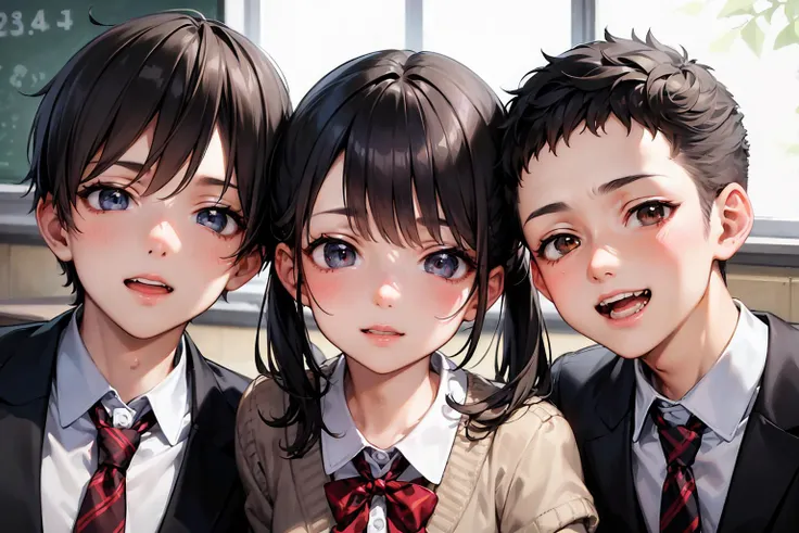 (best quality:1.1), (masterpiece:1.4), (absurdres:1.0), (cute illustration:1.2), portrait,
1girl, (1boy:1.4), selfie,(aged down:1.4), kindergarten uniform, bright smile, brown hair, pigtails, classroom, short black hair, male school uniform, (school bag:0.25),