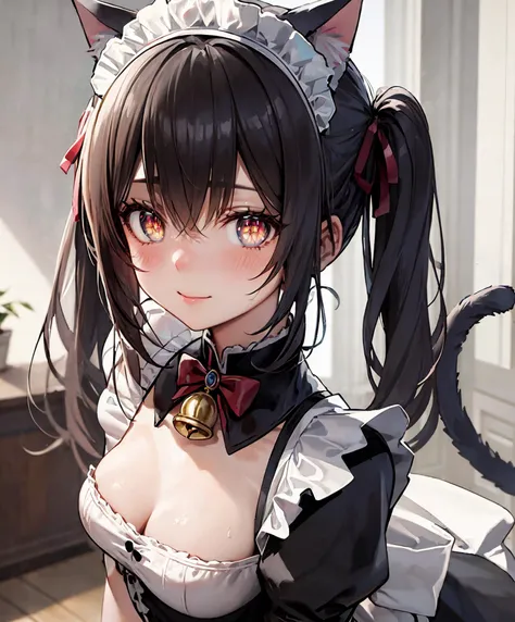 (best quality:1.1), (masterpiece:1.4), (absurdres:1.0), (cute illustration:1.4), portrait,
1girl, (cat ears:1.2), (cat tail:1.2), (intricate Maid Dress:1.4), maid, maid headdress, absurdly long hair, twintails, (slit pupils:1.4), (yellow eyes:1.1), black hair, huge mansion, (blush:1.2), (large eyes), looking at viewer, small breasts, bell collar, bright smile, (Directional lighting:1.2), detailed soft shadow,