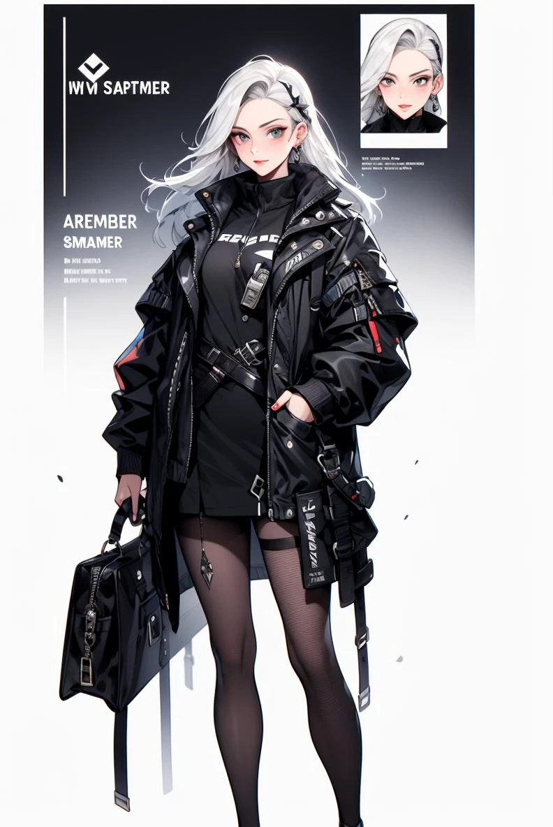 a woman with a sword and a bag in her hand, in a white background with a black and white design, August Lemmer, official art, concept art, de stijl