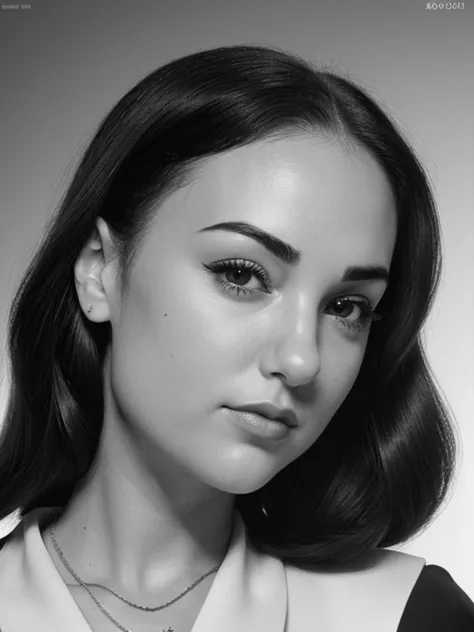 Koh_SashaGreyV2  face, monochrome, portrait, 1940's hairdo, headshot, formal hairstyle, flirty, parted lips, (looking at viewer)