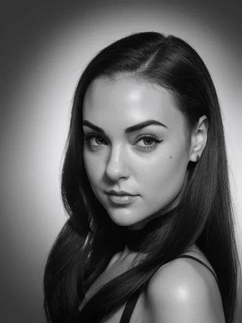 Koh_SashaGreyV2 face, monochrome, portrait, 1940's hairdo, headshot, formal hairstyle, flirty, parted lips, (looking at viewer)