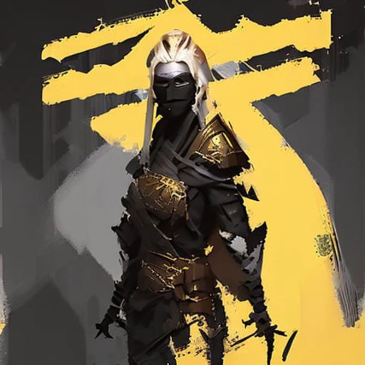 a portrait photo of an blond woman ninja samurai warrior wearing a black face mask by craig mullins 512SpeedPainter