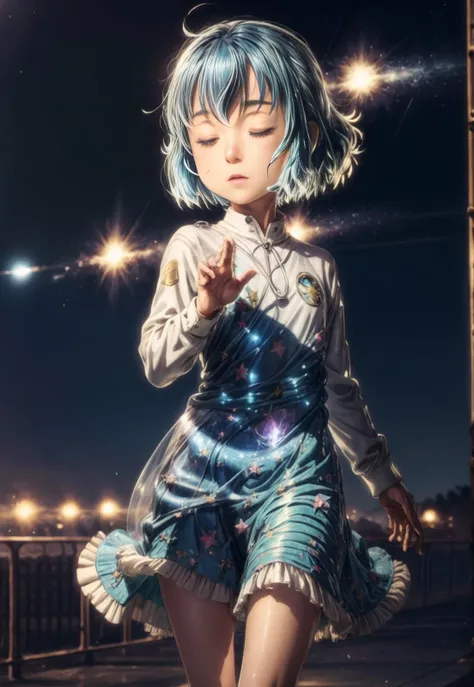 (masterpiece, top quality, best quality, official art, beautiful and aesthetic:1.4, photorealistic:1,4, ), cute:1.4, <lora:more_details:0.8>, 1girl,
<lora:HinaR4:0.8>, blue hair, blue eyes, HinaR4,
lightning ,(hologram:1.4),(swirling:1.1) , wind, strong wind, windy hair, eyes closed, transformation scene, dance pose,<lora:PAseerCosmicNebulae:0.7>, cosmic, star, nebulae, galaxy, mahou shoujo transform scene, magical make up,