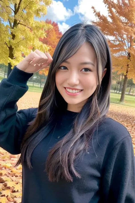 1girl,(wearing a autumn clothes:1.2),(RAW photo, best quality), (realistic, photo-realistic:1.4), masterpiece, an extremely delicate and beautiful, extremely detailed, 2k wallpaper, Amazing, finely detail, extremely detailed CG unity 8k wallpaper, ultra-detailed, highres, soft light, beautiful detailed girl, extremely detailed eyes and face, beautiful detailed nose, beautiful detailed eyes,cinematic lighting,(autumn scenery:1.3),(morning light),perfect anatomy,slender body, <lora:inouehonoka_lora:0.8>,(smiling:1.5)
