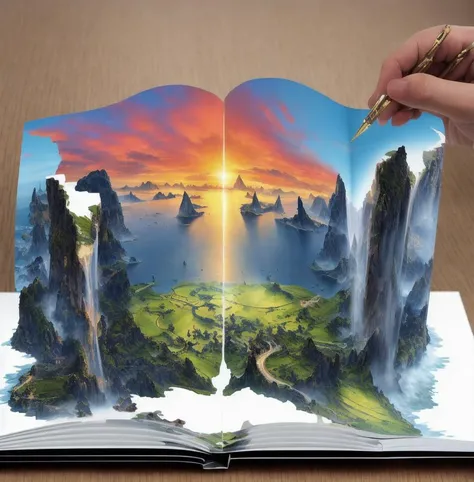 Masterpiece, 8k, Photo, realistic, in table, realistic, Pop-up Book, Aerial View, Closeup-View