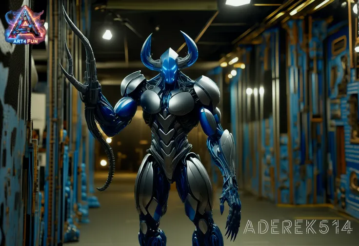Photograph of ,highly detailed, (high budget Hollywood film:1.2),(cinematic film still portrait of )
(huge:1.6) and very strong (Cybernetic) (male robotic creature) with (navy cybernetic:1.6) accessories. (hexagonal elements:1.7), clumsy physique. (the body is made up of hexagonal:1.6 elements between which a blue LED shines). Glowing (blue narrow eyes). cybernetic grey-silver muscles . (No mouth), (triangular facial outline). (Bulky:1.4), (massive thick legs:1.3), (huge feet). (very big muscles:1.3). ,(many blue (very short) mutations growths on body:1.8).(blue mutations (very short) growths on head:1.9),
new york street in the background,
full body,
, raw, 8k UHD, dslr, 8k post production, high resolution, sharp focus, detailed, , captured on a (Hasselblad X1D II 50C)