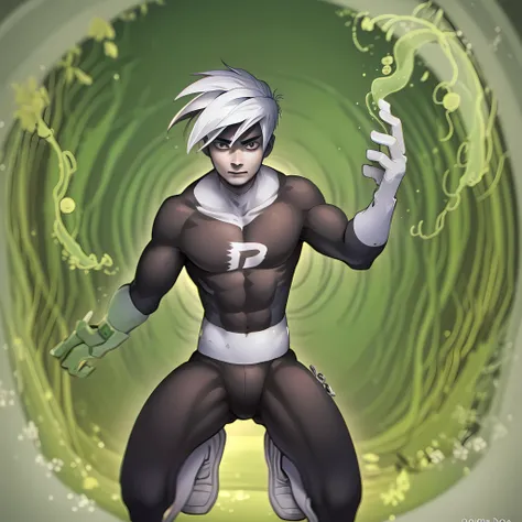 ((masterpiece, best quality)),(complex light),1boy, full body,solo, danny phantom, white hair, <lora:danny_phantom2-10_1+2:0.6>,white gloves,
