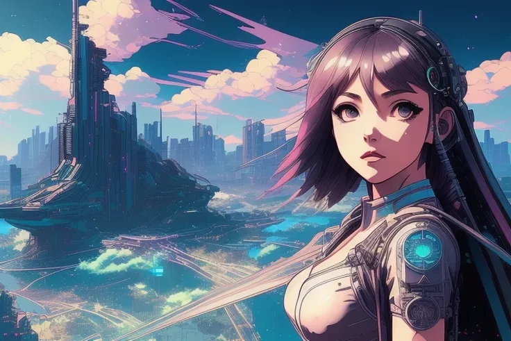 (kuvshinov:1), (dreamlikeart:1) (nvinkpunk:1.4) (extremely detailed CG unity 8k wallpaper),a portrait of a white hair girl with angel wings in realistic Lithography sketch landscape in futuristic world, [gears], concept art, pipes, dieselpunk, multi-colored ribbons, old paper texture, light rays, highly detailed, (large viewport showing a detailed planet:1.2), (very detailed sky:1.2), (highly detailed background:1.3), highly detailed, concept art, beautiful intricate filegrid facepaint, intricate, elegant