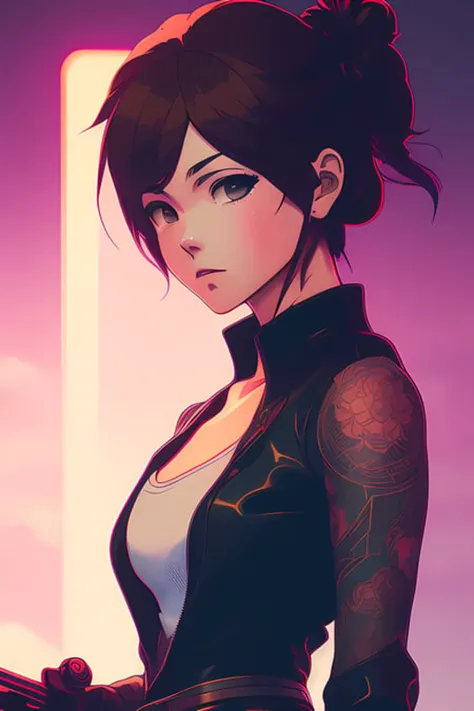 (kuvshinov:1.2), (dreamlikeart:1), (nvinkpunk:1), anime style, portrait of yakuza girl gangster character holding katana, intricate gangster clothes, in japan night town, dystopian, extremely detailed, digital painting, artstation, concept art, smooth, sharp focus, illustration, intimidating lighting, incredible art by artgerm and greg rutkowski and alphonse mucha and simon stalenhag, tattoo
