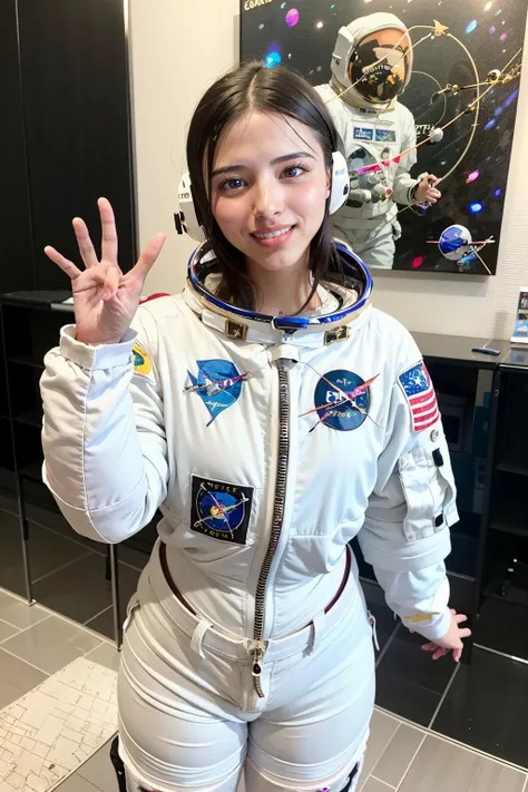 strawberrytabbyy, a woman,(wearing astronaut space suit:1.4), smiling <lora:strawberrytabbyy:1>