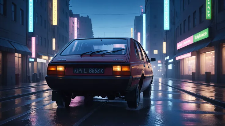 professional 3d model cinematic film still breathtaking anime artwork 80s polish hatchback car, driving at night in a city covered with cyberpunk neon lights, wet road, dynamic epic movieshoot <lora:add-detail-xl:1>  <lora:80s polish hatchback car:1> . anime style, key visual, vibrant, studio anime, highly detailed . award-winning, professional, highly detailed . shallow depth of field, vignette, highly detailed, high budget Hollywood movie, bokeh, cinemascope, moody, epic, gorgeous, film grain, grainy . octane render, highly detailed, volumetric, dramatic lighting