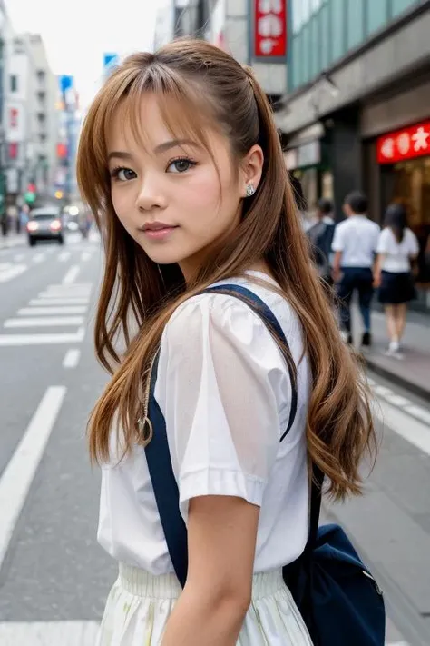 RAW portrait photo, NiigakiRisa in busy Tokyo street, fcDetailPortrait