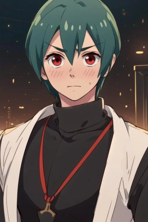 masterpiece, best quality, sketch, 1boy, solo, male focus, looking at viewer, , depth of field, anime coloring, , <lora:jun_furuya:0.74>, jun_furuya, green hair, red eyes, ninja costume, science fiction dieselpunk, High definition