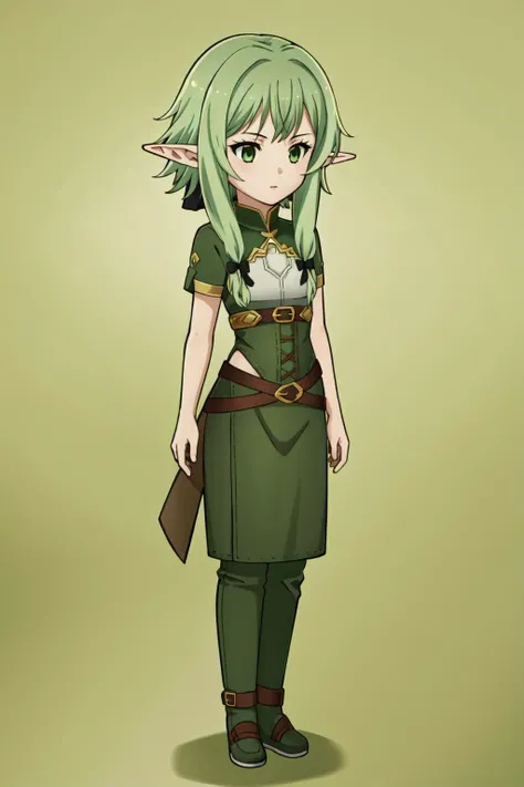 (masterpiece, best quality), intricate details,
1girl, solo,<lora:high_elf_archer_final:0.6> 1girl, elf, pointy ears, green hair, long hair, sidelocks, hair bow, green eyes, small breasts,
<lora:PaperMario:1> chibi, full body, standing,