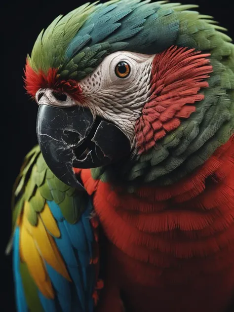 macro shot,cinematic photo of parrot,colorful,dark shot,film grain,extremely detailed