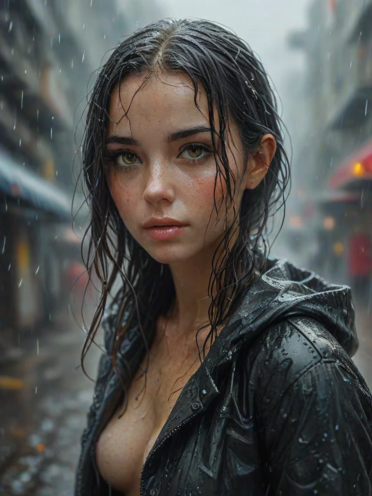 <lora:sdxl_lightning_4step_lora:.35> a beautiful woman standing in the rain <lora:Dystopia:.5>