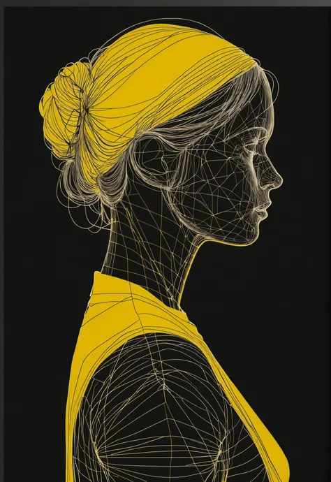 yellow line abstract drawing of girl silhouette,Agnes Martin, black background, Claes Oldenburg, hyper detailed,intricate, AES+F,poster,artstation <lora:add-detail-xl:0.5>