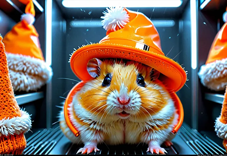 chubby, made, of, ral-roasted,huge puffy lips,(changing room:1.2),charming additional (fluffy: 1,3) chubby Dzungarian hamster in an advent urer's hat,futuristic,transport,glowing,aura,orange,hair,wet,deiformity,bare,perky,breasts,((frame,filled,with,various,details)),bluggy