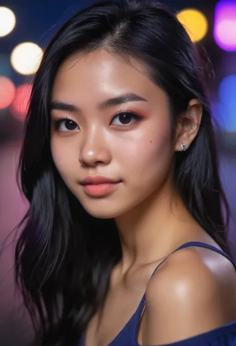 <comment:SUBJECT:0>
Professional portrait photo of a cute skinny laotian girl, 18 years old,
<comment:DESCRIPTOR:0>
petite face, long straight musou black hair, flushed cheeks, smirking, emo, makeup, long lashes, gradient mascara, purple eyes makeup, vivid colors, vibrant colors, in rain, tears, dark blue night background, dark city,
<comment:MEDIA:0>
over-the-shoulder shot, shadows, hyper realistic, photorealistic, 4k, sharp focus, professional photography, masterpiece, ultra detailed photograph, high quality, 8k, raw, soft focus, depth of field, 8k photo, HDR, professional lighting, taken with Canon EOS R5, 75mm lens,
<comment:WEBSITE_ARTIST:0>
shot by Don McCullin,
<comment:LORAs:0>
<comment:EMBEDDINGS:0>