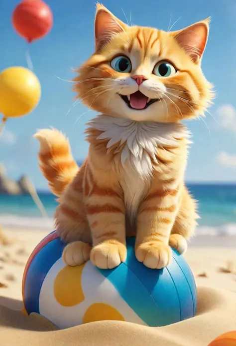 Craft a delightful and vibrant narrative centered on the lovable fluffy cartoon cat as he embarks on a playful adventure at the sun-drenched beach during summer. Envision a backdrop where the azure waves gently caress the golden shoreline, and the radiant sun casts a warm glow on the glistening sand. Detail his exuberant antics as he frolics amidst beach balls, splashes in the shimmering surf, and interacts with fellow beachgoers. Illustrate the carefree spirit, joyous energy, and infectious enthusiasm that define this idyllic summer day filled with sun, sea, and playful exploration.
intense, photorealistic lighting and cinematic lighting quality, (sharp focus), backlighting, photo realistic, highly detailed,
a colorized photo, RAW format, 8K photorealistic image, superflat, 4k, ultra hd, high resolution , UHD, shot with a professional DSLR camera like Fujifilm XT3, Sony A7IV, Nikon D850, Sony A9 II, Canon EOS R5,
The final image should be a professional, award-winning masterpiece with (sharp focus:1.2),, (intricately detailed, hyperdetailed), HDR, (extremely detailed 8k wallpaper), high quality, intense, intricate, highly detailed, octane render, fine detail, ultra realistic, crisp, super sharp, studio quality, masterpiece, best quality, UHD, Film grain, photorealistic, trending on cg society