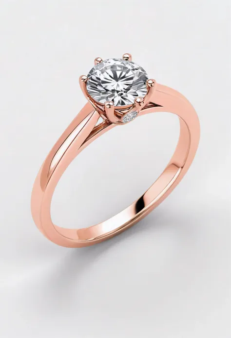 Ladies solitaire Diamond ring in rose gold.