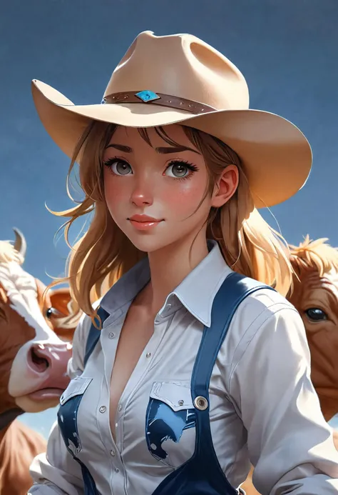 (Cute cow girl talking:1.3), anime, manga panel by Digital Painting by Makoto Shinkai, anime style, digital painting by WLOP, artgerm, Rossdraws, James Jean, Mandy Jurgens, Andrei Riabovitchev, Marc Simonetti, yoshitaka Amano, ArtStation,