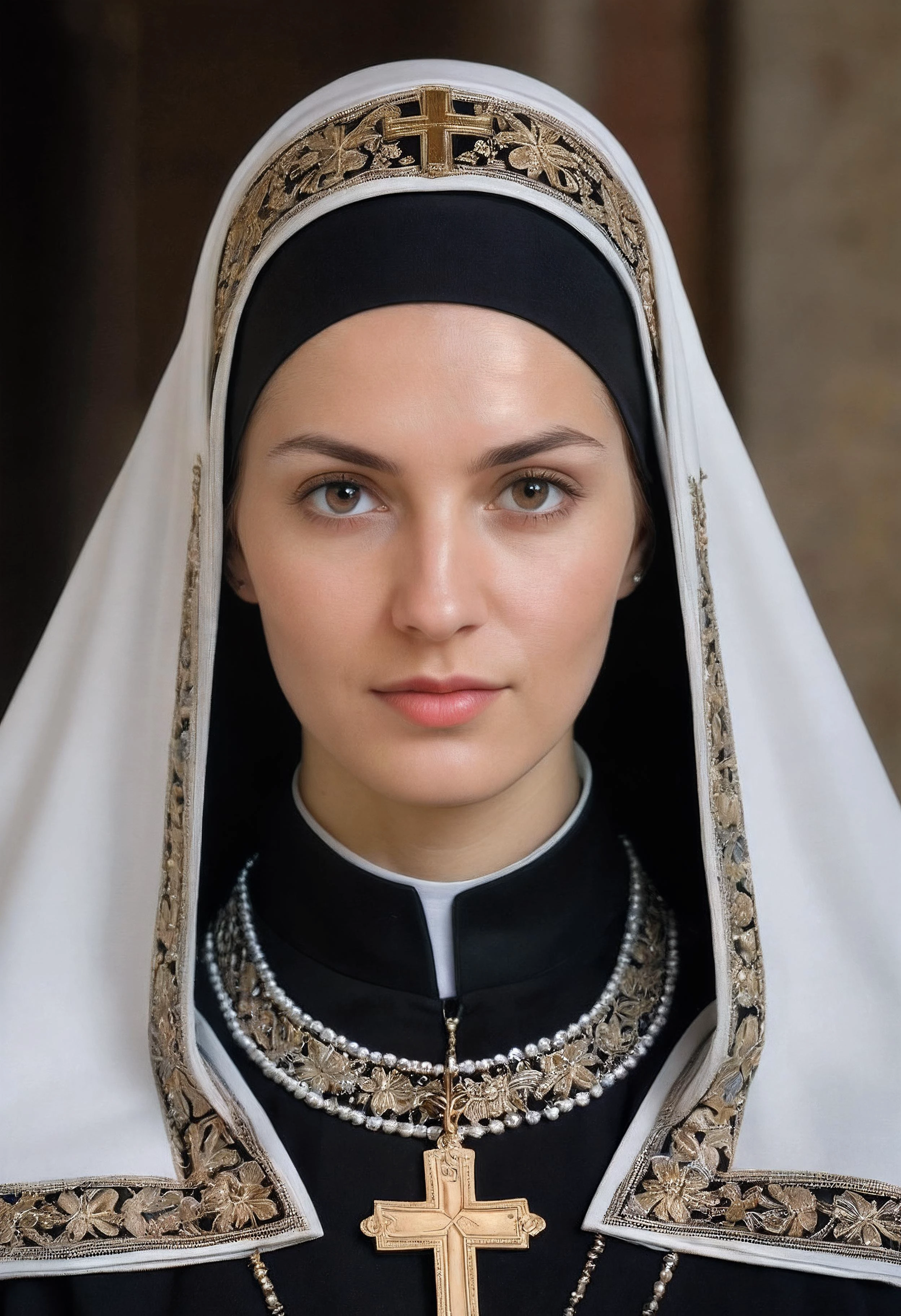 A serene and enigmatic figure of a Russian nun, known as an Indika, adorned in a complete and striking black robe. Her eyes, obscured by a thick veil, gaze softly into the distance, exuding a sense of spiritual calm and inner peace. The nun's robe is fashioned from the finest quality of black fabric, expertly sewn and embroidered with intricate designs, showcasing her dedication and devotion to her faith. Upon her head sits a traditional Indika headdress, adorned with a golden cross that glints in the faint light, serving as a testament to her unwavering commitment to the teachings of the Russian Orthodox Church. Her hands are clasped together in prayer, revealing long, slender fingers adorned with simple silver rings. Standing in the dimly lit corridor of a ancient monastery, the nun seems to merge seamlessly with the shadows, her presence a silent reminder of the eternal and unyielding strength of faith. perfect hands, perfect fingers, realistic hands, realistic fingers,
fHandDetail-SDXL
<lora:Perfect Hands v2:1.2> Perfect Hands