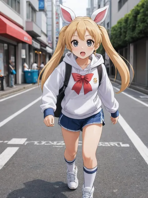 (Cute Anime) (((adorable, cute, kawaii)), Hoodie. shorts. sneakers. thigh high socks. Tsukino Usagi, Serena, Pretty Guardian.
running down the street in Tokyo. panic. clumsy. sweat. cry. face flush, cute moe anime character portrait, adorable, featured on pixiv, kawaii moé masterpiece, cuteness overload, very detailed, sooooo adorable!!!, absolute masterpiece