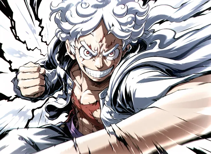 Luffy gear 5 desnudo mostrando o corpo inteiro desnudo